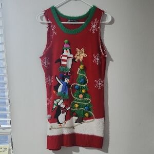 United States Sweaters Holiday Red and Green Christmas Penguin Vest XS